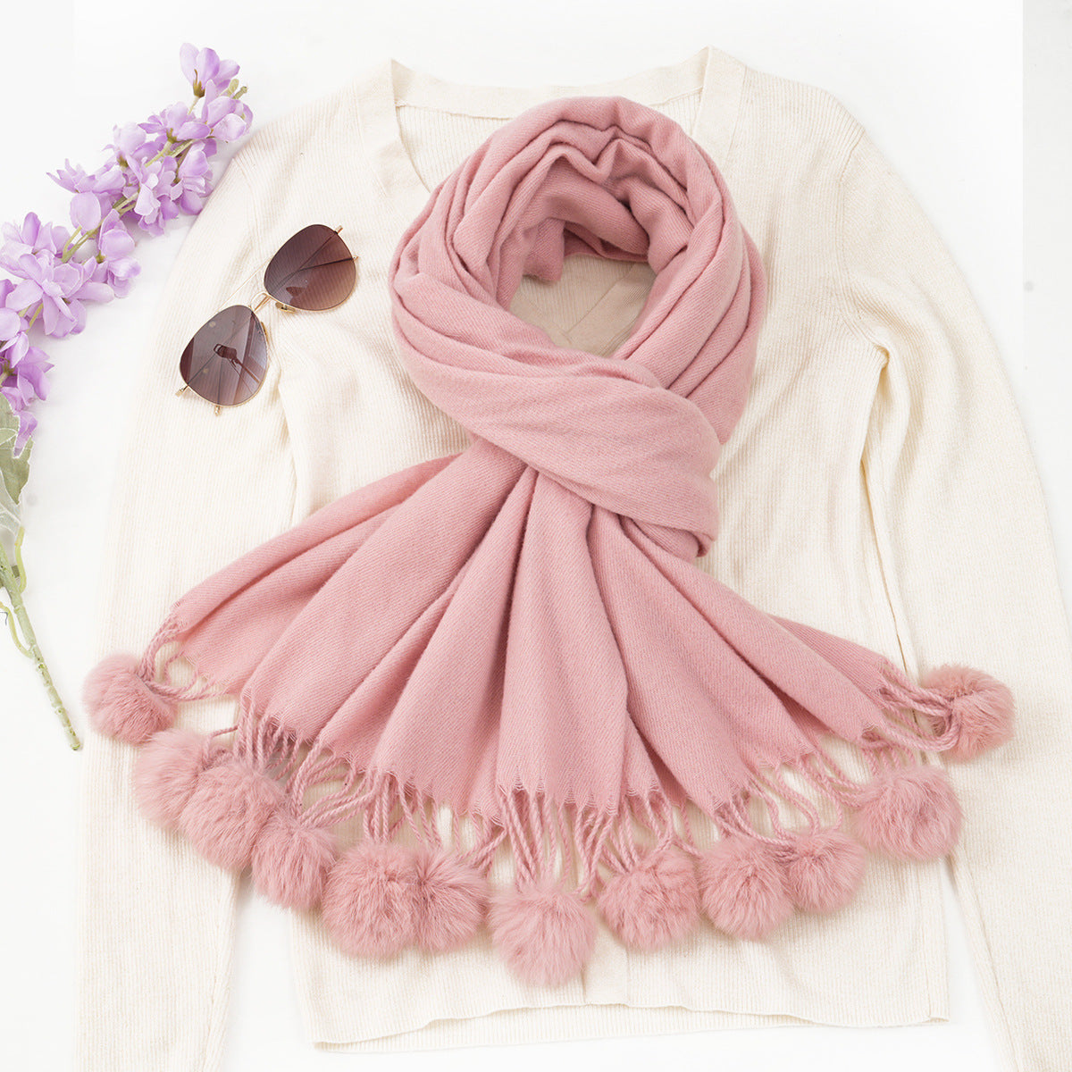 Pompoms Fall Fashion Scarf