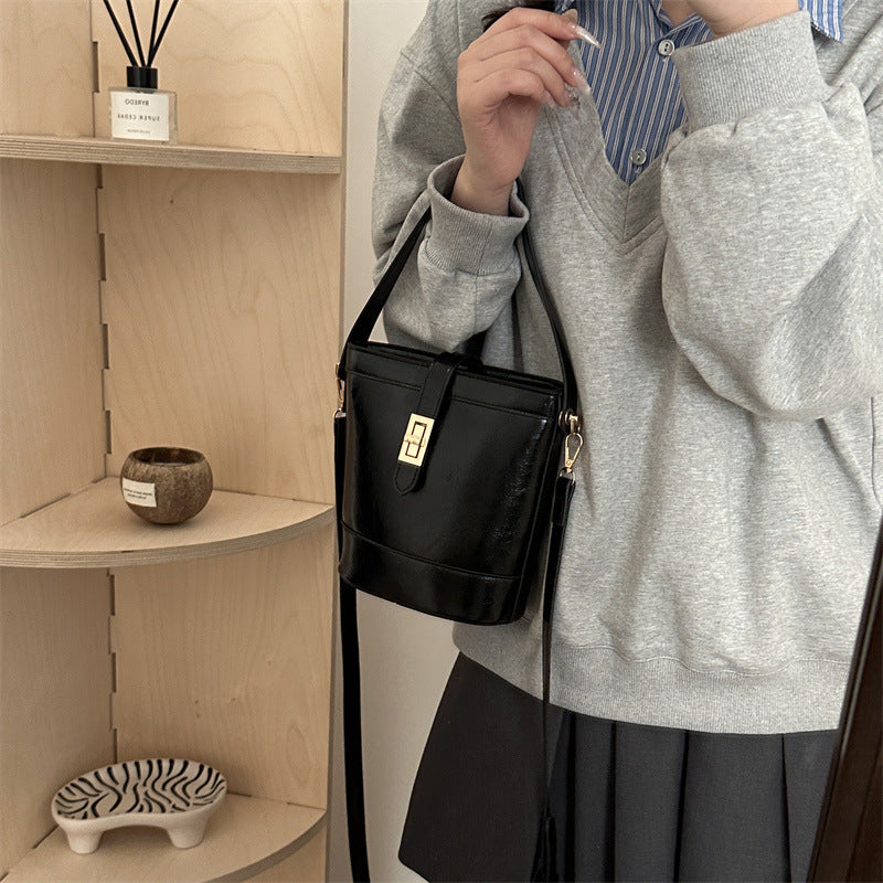 Small Leather Bucket Crossbody Bag - JEXIE