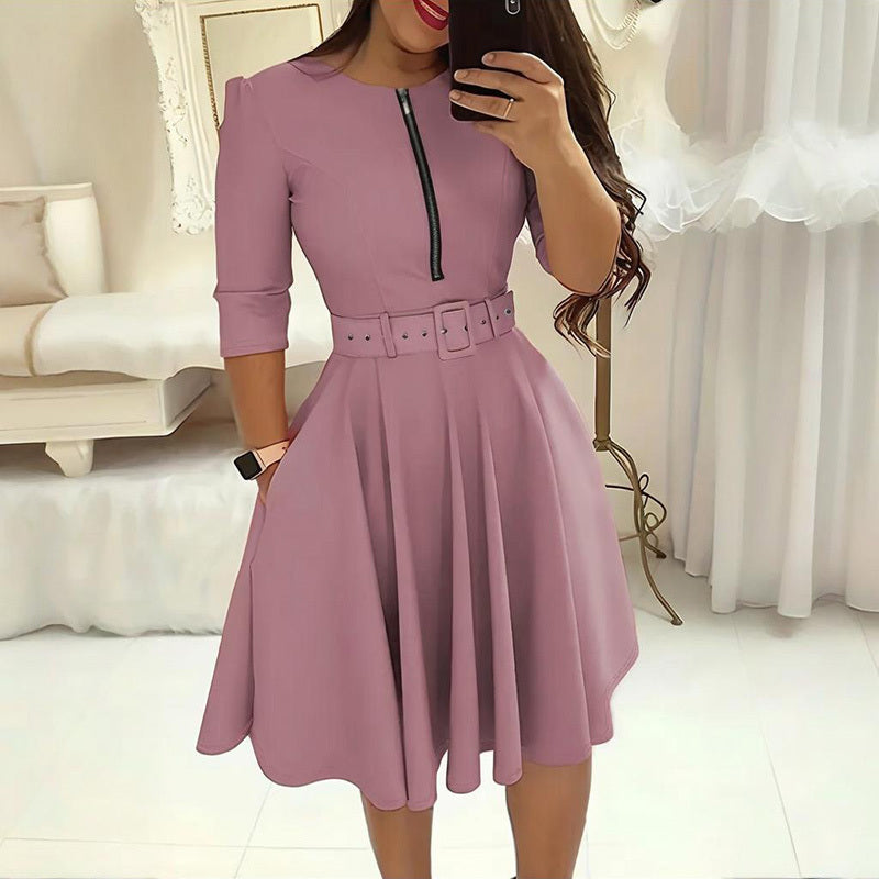 Midi A-Line Shift Belt Dress