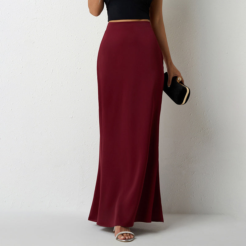 High Waist Flared Satin Long Skirt - JEXIE