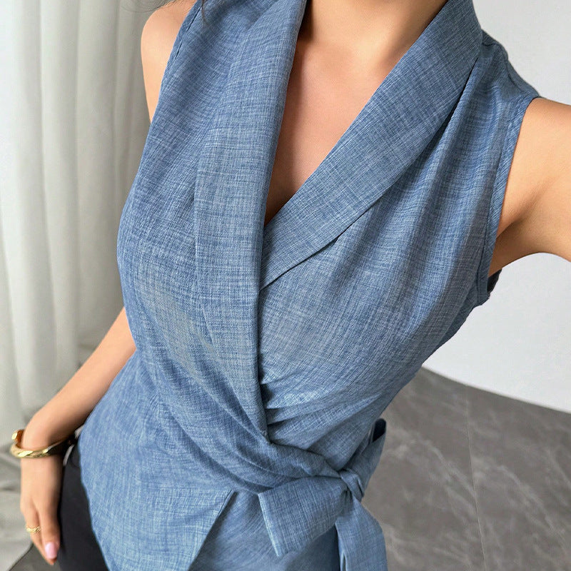 Side Knot Sleeveless Shirt Blouse