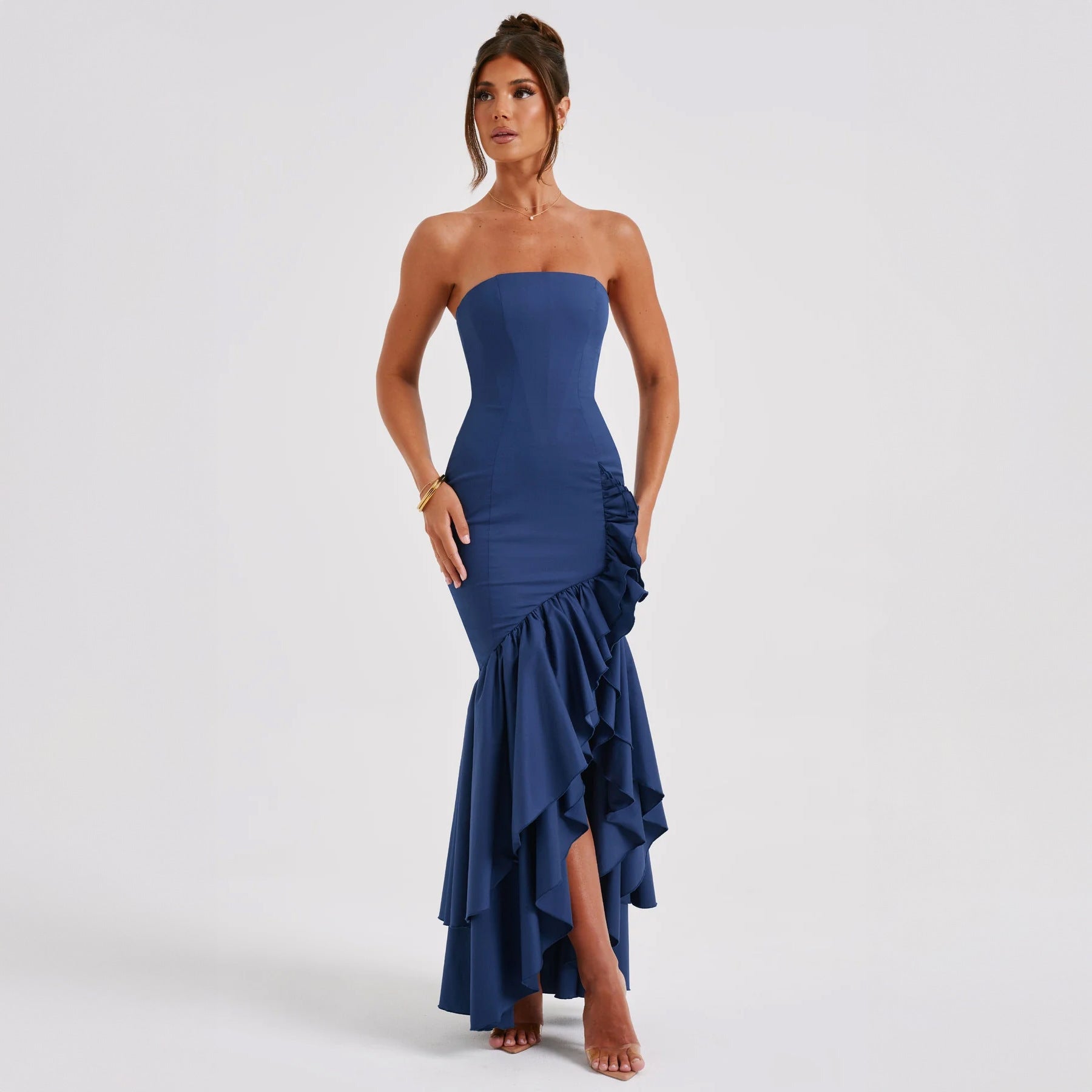 Off-Shoulder Tube Flounced Dress
