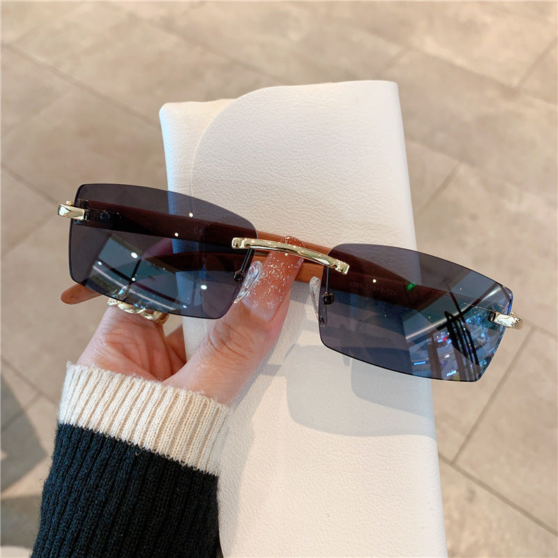 Frameless Wood Grain Leg Sunglasses