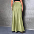 High Waist Flared Satin Long Skirt - JEXIE
