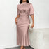 Mock Neck Satin Dress - JEXIE