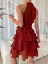 Halter Neckline Sleeveless Ruffle Dress - JEXIE