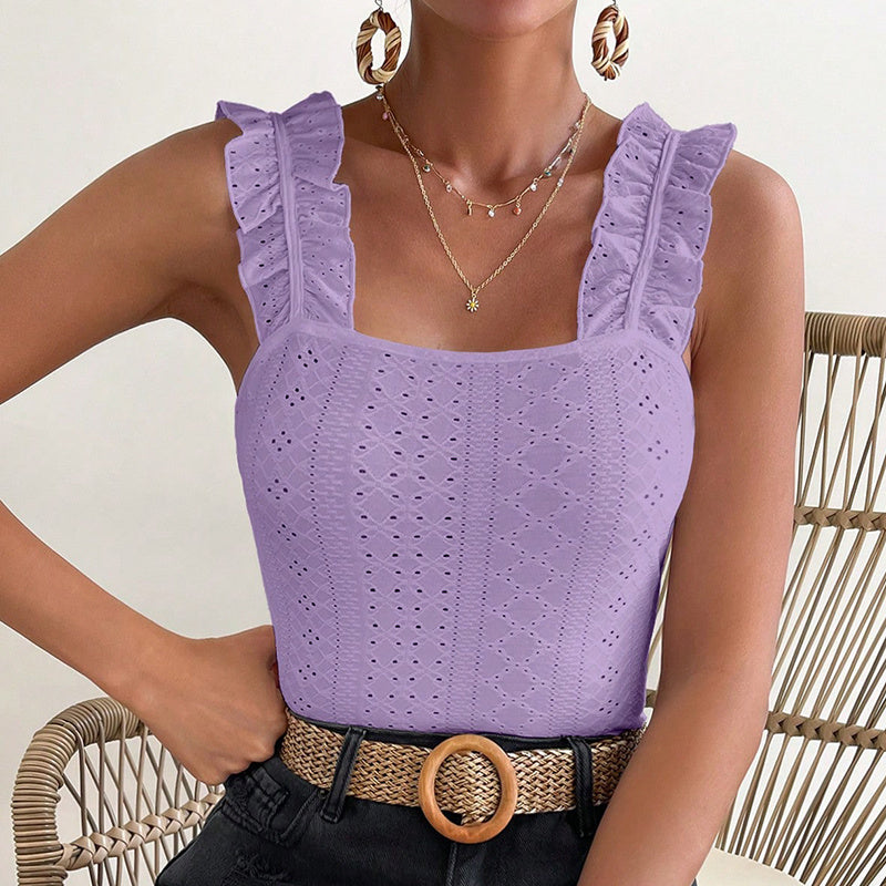 Ruffle Straps Eyelet Blouse - JEXIE