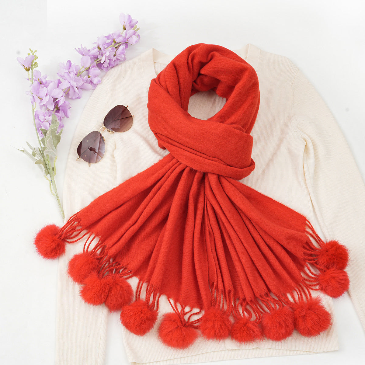 Pompoms Fall Fashion Scarf