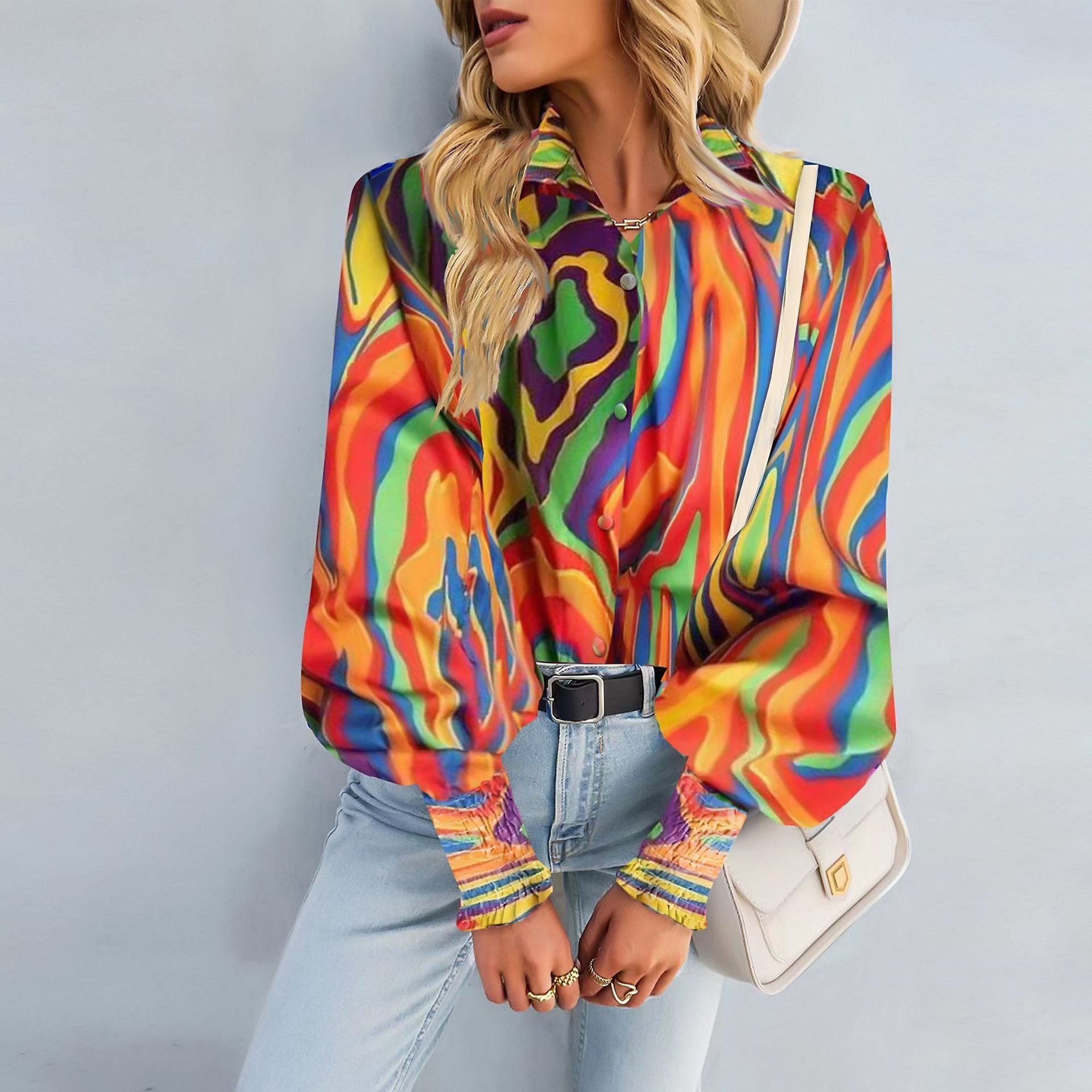 Colorful Prints Lantern Sleeve Shirt
