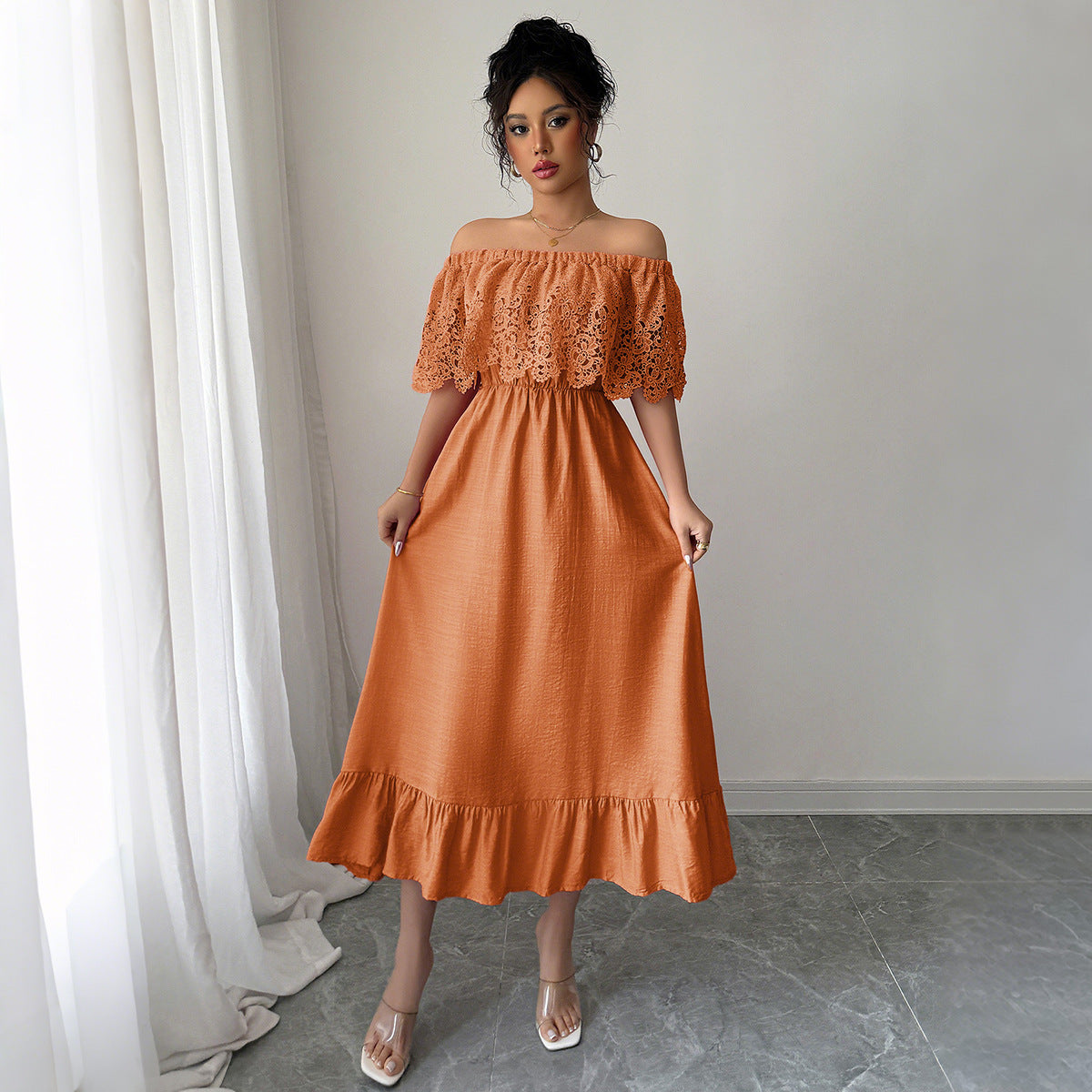 Elegant Off-shoulder Lace A- Line Dress - JEXIE