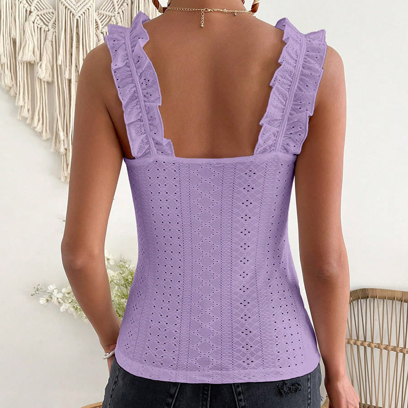 Ruffle Straps Eyelet Blouse - JEXIE