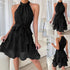 Halter Neckline Sleeveless Ruffle Dress - JEXIE