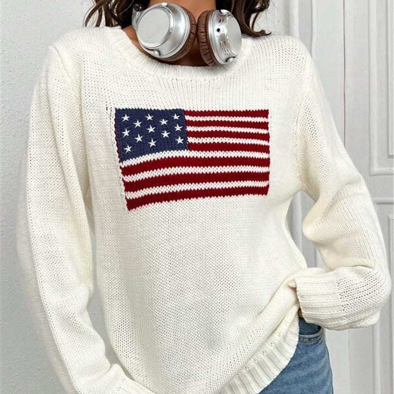 Loose USA Flag Print Sweater