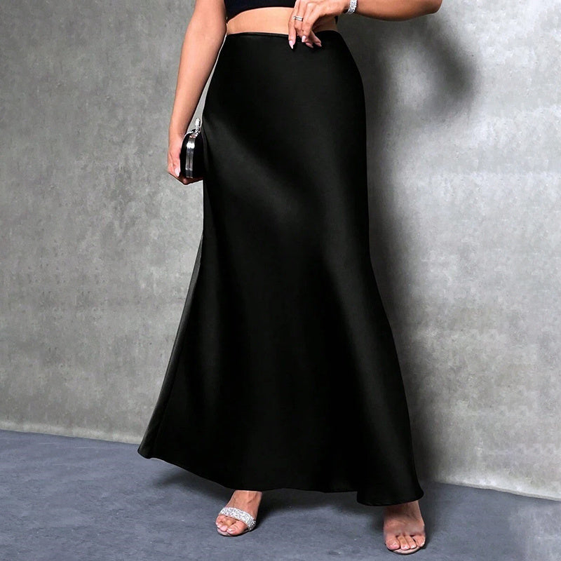 High Waist Flared Satin Long Skirt - JEXIE