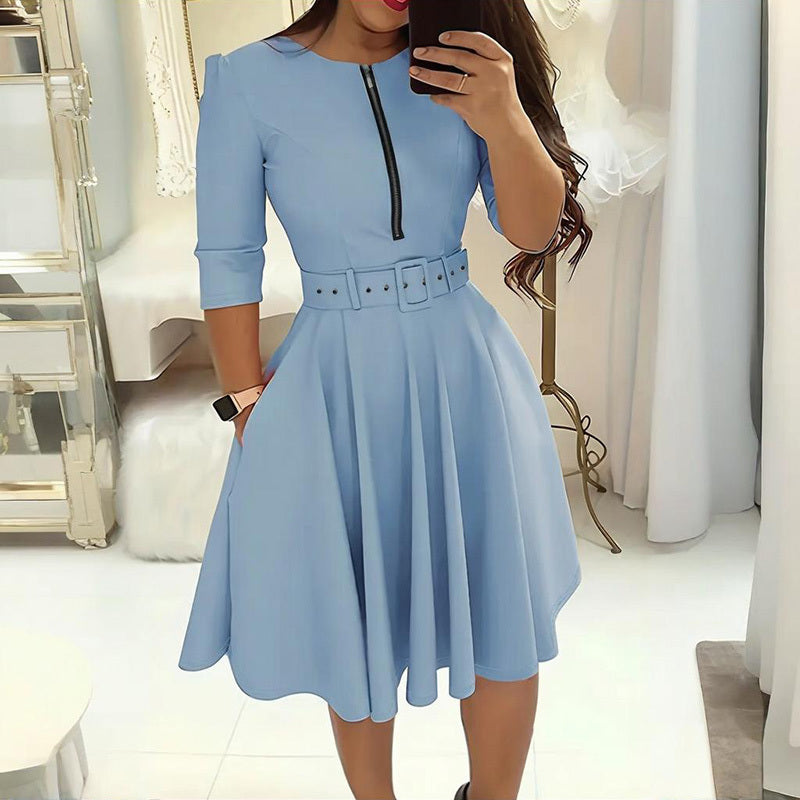 Midi A-Line Shift Belt Dress