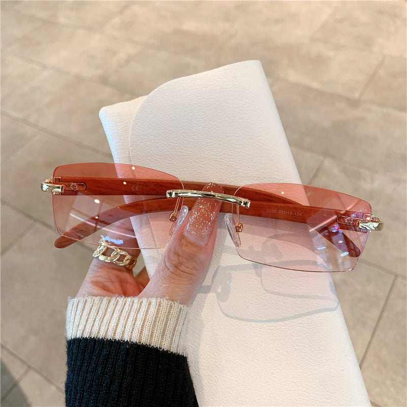 Frameless Wood Grain Leg Sunglasses