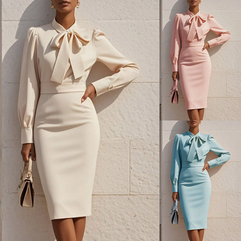 Stand Collar Bow Detail Dress