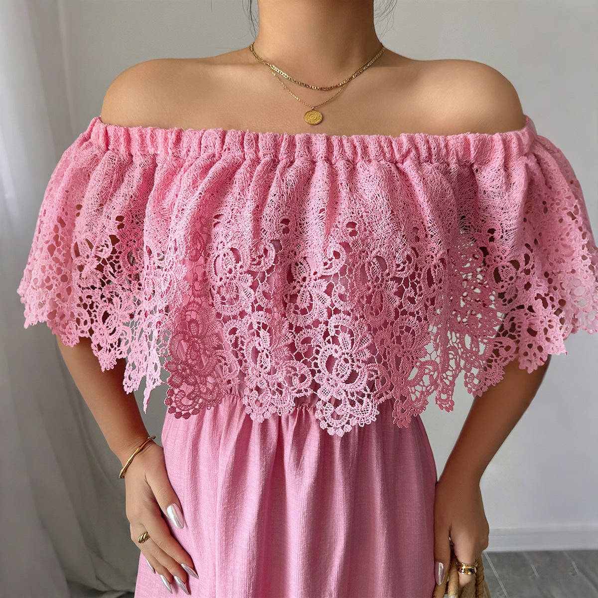 Elegant Off-shoulder Lace A- Line Dress - JEXIE