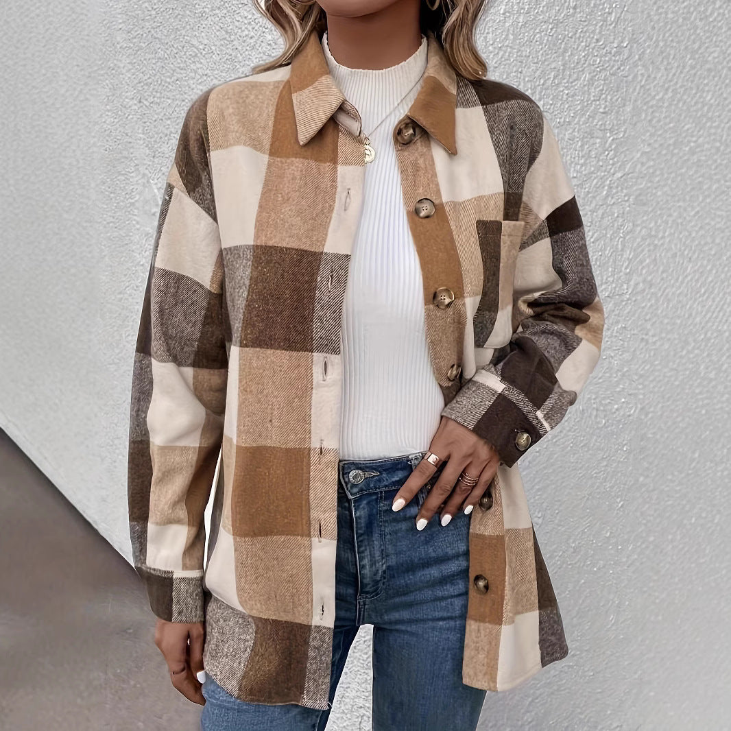 Brushed Plaid Lapel Shirt
