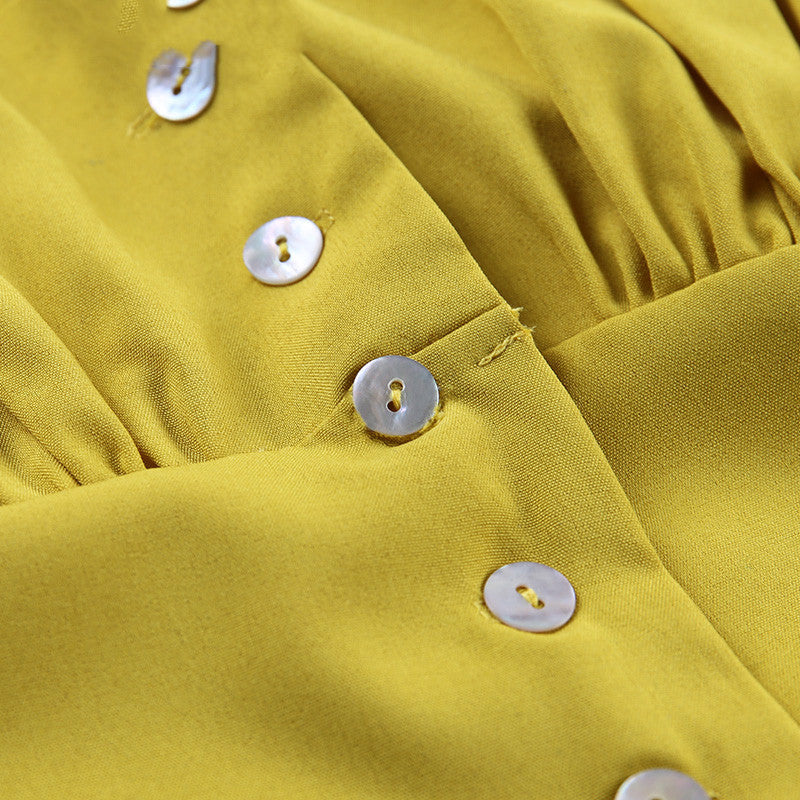 Long Puff Sleeves Buttoned Blouse - JEXIE