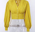 Long Puff Sleeves Buttoned Blouse - JEXIE